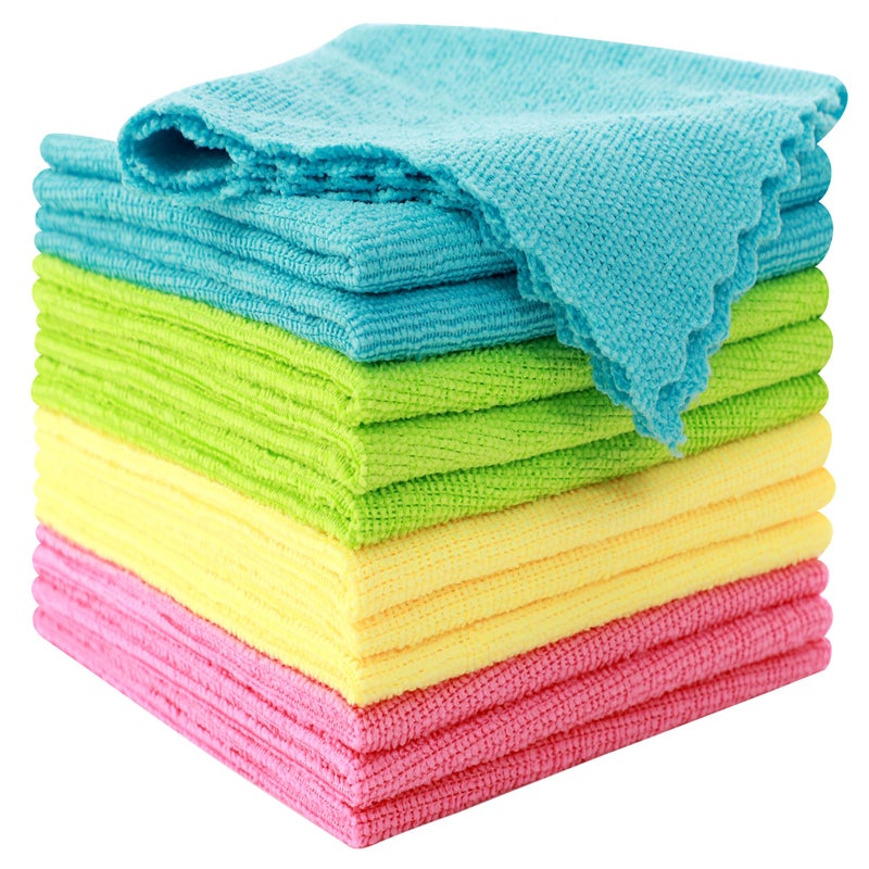 MOONQUEEN 12 Pack Microfiber Cleaning Cloth - Reusable Cleaning Rag, Fast Drying Cleaning Towels,12"X12", Green/Blue/Yellow/Pink - Image 1