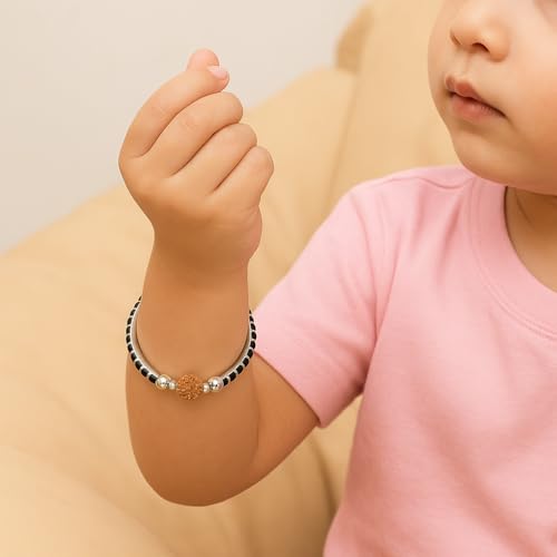silver chest 925 Sterling Silver Baby Bangles | Silver Adjustable Kids Bangles with Rudraksha Beads | Nazariya Bracelet for Boys & Girls | Safe Office Wear | Hallmarked for Infants & Toddlers | Age : 0 to 5 Years - Image 3