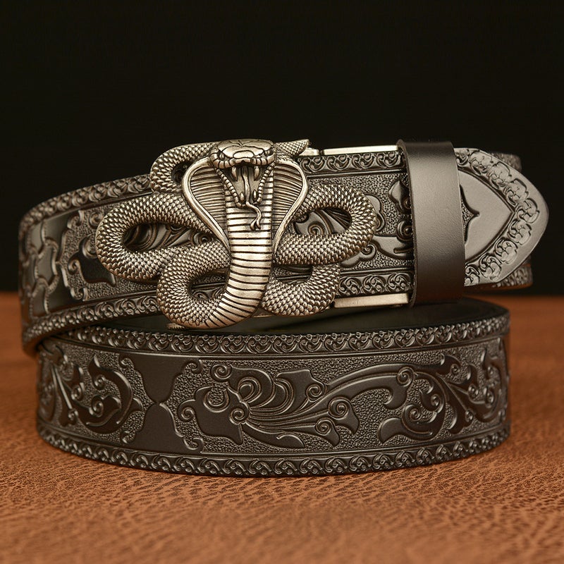 Belt Supply Cobra Automatic Buckle Men'S Belt Cowhide Personalized Carved Casual Jeans Belt - Image 1