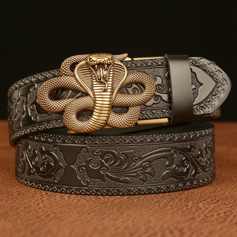 Belt Supply Cobra Automatic Buckle Men'S Belt Cowhide Personalized Carved Casual Jeans Belt - Image 5