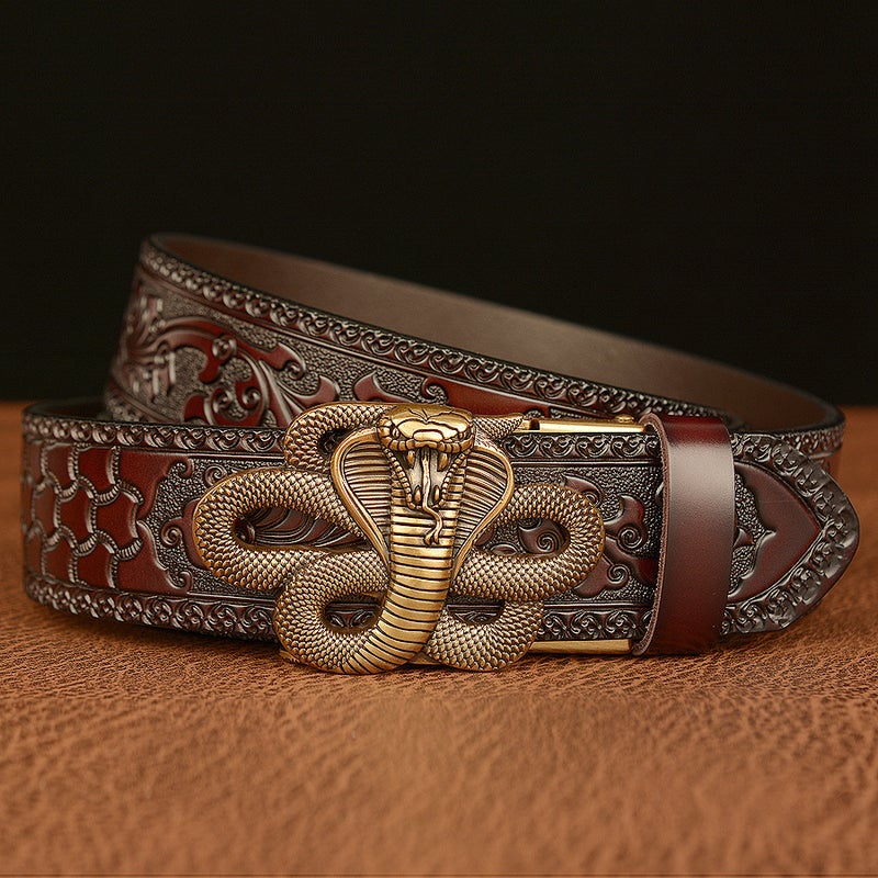 Belt Supply Cobra Automatic Buckle Men'S Belt Cowhide Personalized Carved Casual Jeans Belt - Image 3
