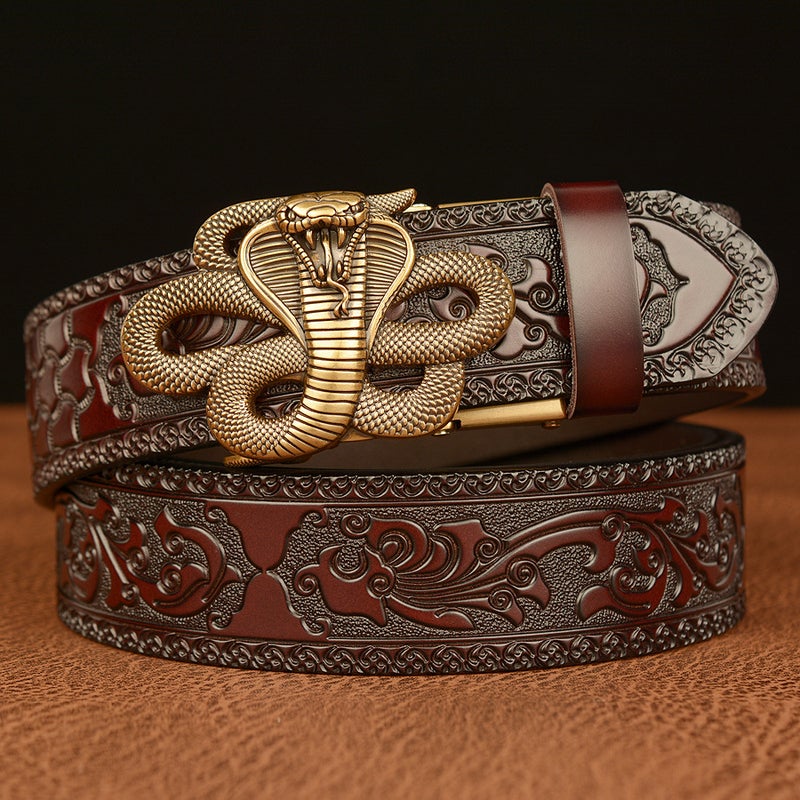 Belt Supply Cobra Automatic Buckle Men'S Belt Cowhide Personalized Carved Casual Jeans Belt - Image 2
