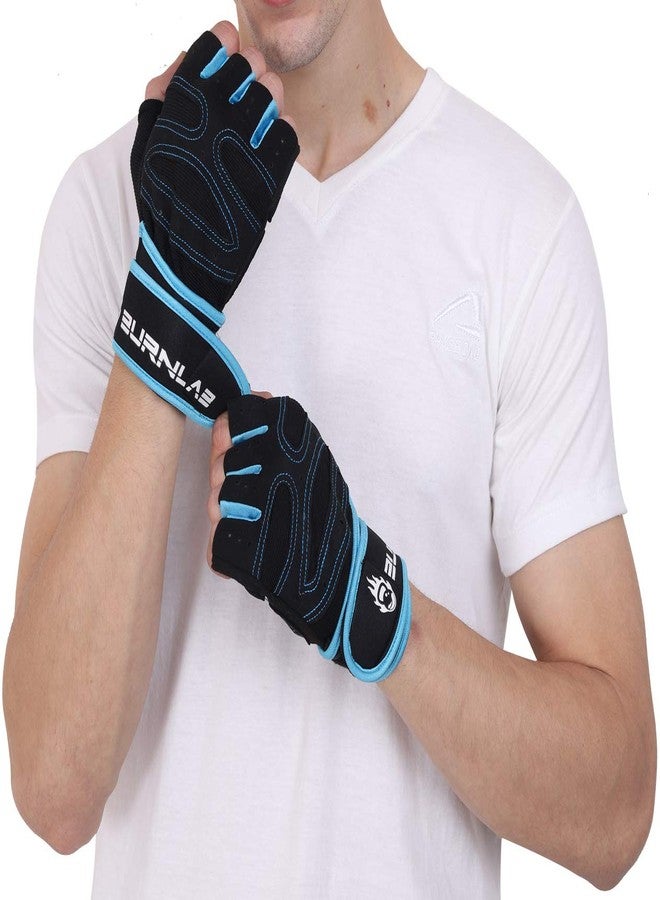 BURNLAB Gym Gloves with Wrist Support (Blue, Medium) - Image 1