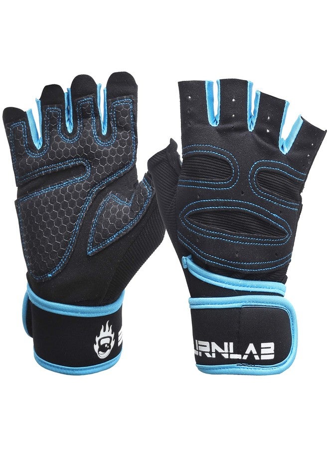 BURNLAB Gym Gloves with Wrist Support (Blue, Medium) - Image 3