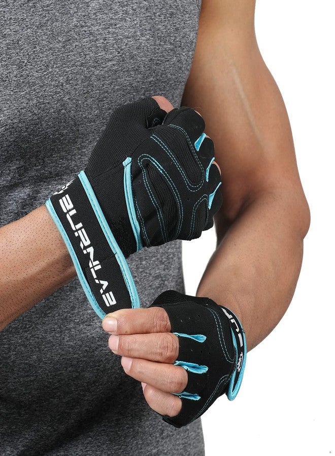 BURNLAB Gym Gloves with Wrist Support (Blue, Medium) - Image 4