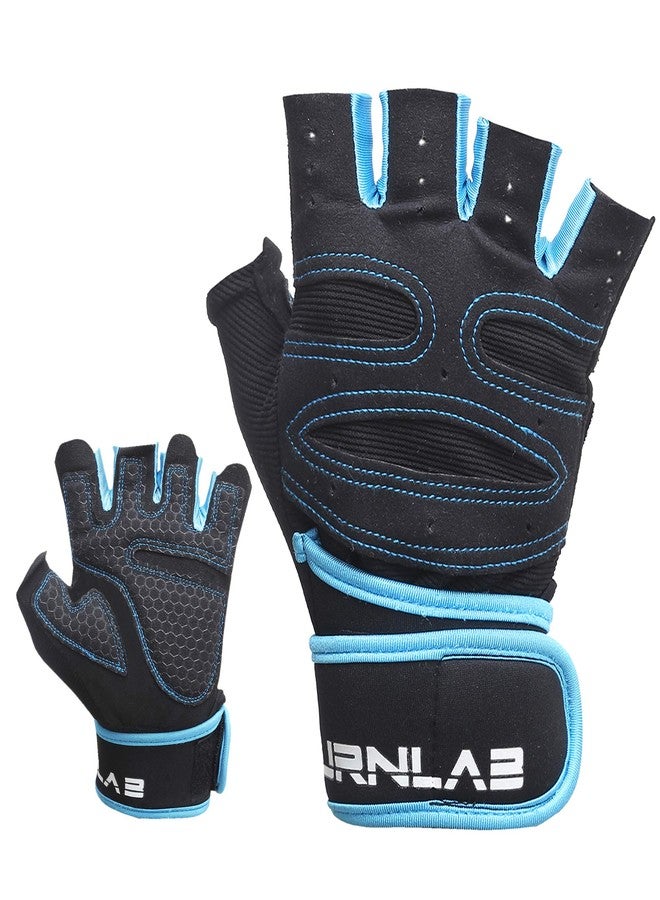 BURNLAB Gym Gloves with Wrist Support (Blue, Medium) - Image 5