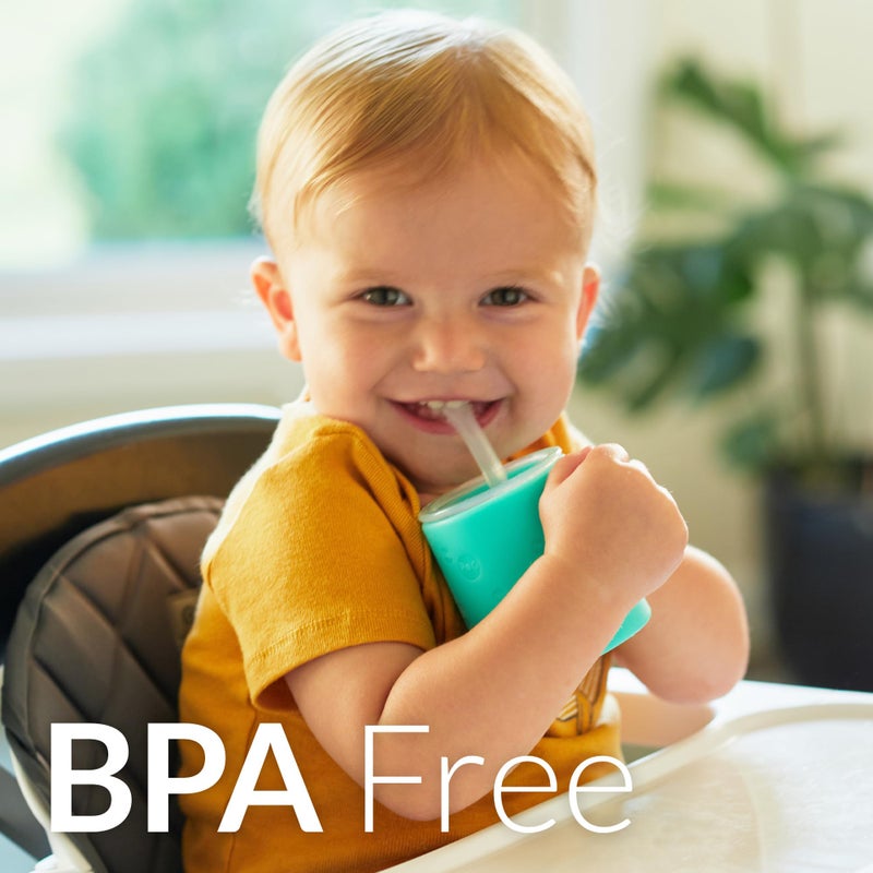 PopYum Silicone Training Cup with Straw Lid, 2-Pack for Baby, Infant and Toddler, Tumbler, Sippy, handles, 5 ounce (purple, pink) - Image 2