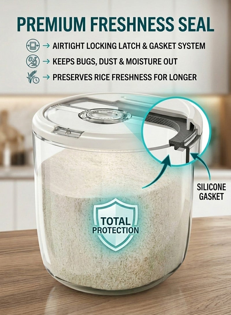 CUBEXELL Rice Dispenser, Rice Storage Container, Kitchen Food Grain Storage Box With Measuring Cup And Time Dial, Sealed Moisture-Proof Rice Bucket, Large Capacity Grain Flour Soybean Storage Container, Suitable For Kitchen Storage And Organization. - Image 2
