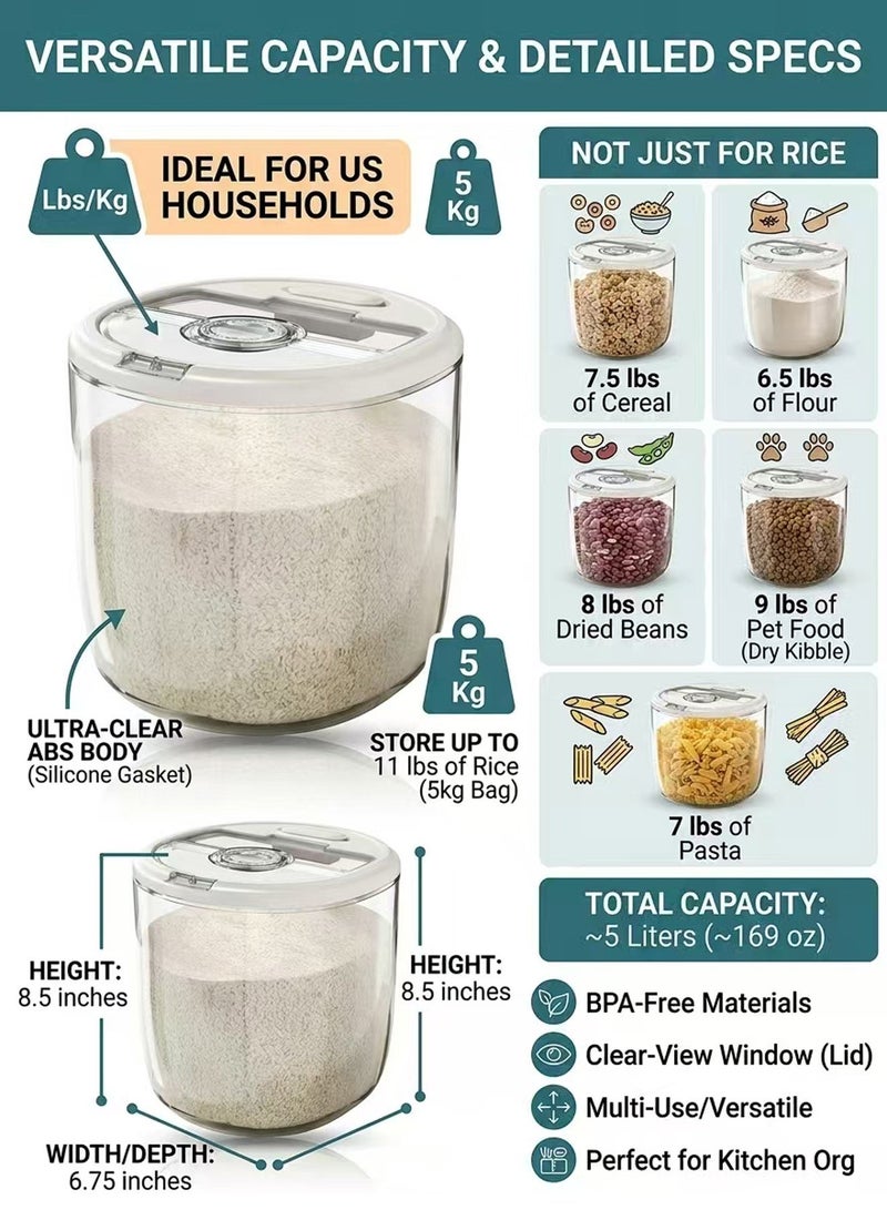 CUBEXELL Rice Dispenser, Rice Storage Container, Kitchen Food Grain Storage Box With Measuring Cup And Time Dial, Sealed Moisture-Proof Rice Bucket, Large Capacity Grain Flour Soybean Storage Container, Suitable For Kitchen Storage And Organization. - Image 4