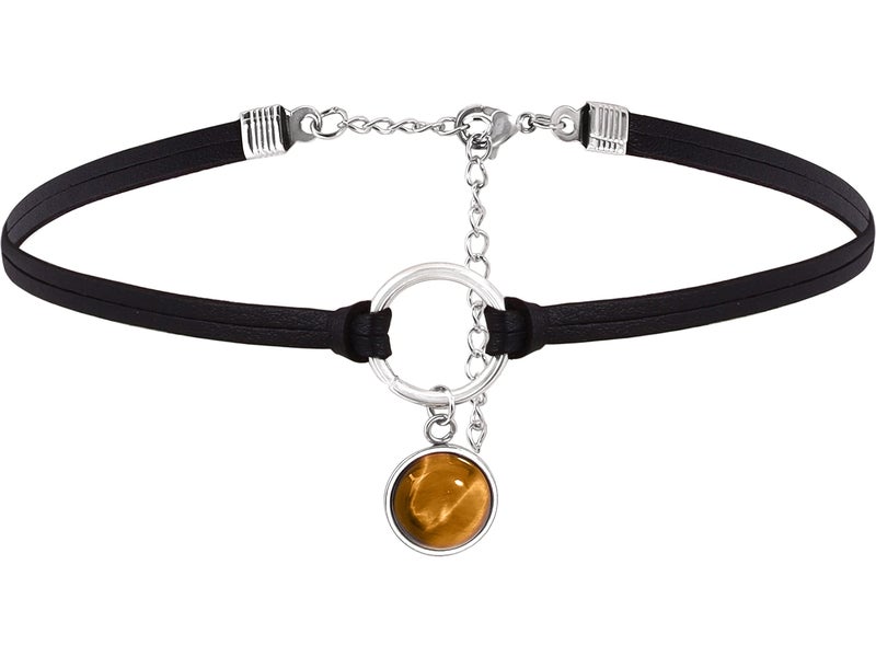 Sacina Gothic O ring Crystal Choker Necklace, Black Faux Leather Choker, Jewelry Gift for Women - Image 1