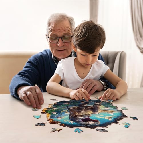 Jigfoxy Wooden Puzzles for Adults Roaring Dinosaur Wood Puzzles Adult Unique AnimalShaped Wooden Jigsaw Puzzles Christmas and Thanksgiving Gifts for Family and Friends M114 114in207pcs - Image 5