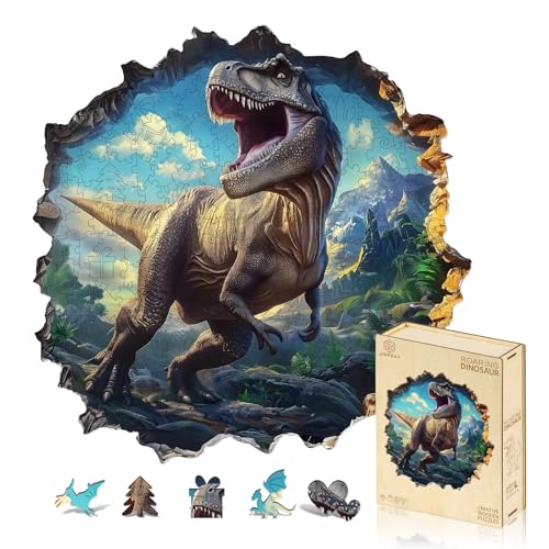 Jigfoxy Wooden Puzzles for Adults Roaring Dinosaur Wood Puzzles Adult Unique AnimalShaped Wooden Jigsaw Puzzles Christmas and Thanksgiving Gifts for Family and Friends M114 114in207pcs - Image 1