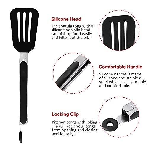 Pharamat Mini Silicone Serving Tongs Set of 3, Small Kitchen Tongs (7 inch) with Silicone Tips and Stainless Steel Handle, Cooking Tongs for Salads, Pasta, Steaks, Vegetables - Image 4