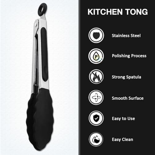 Pharamat Mini Silicone Serving Tongs Set of 3, Small Kitchen Tongs (7 inch) with Silicone Tips and Stainless Steel Handle, Cooking Tongs for Salads, Pasta, Steaks, Vegetables - Image 3