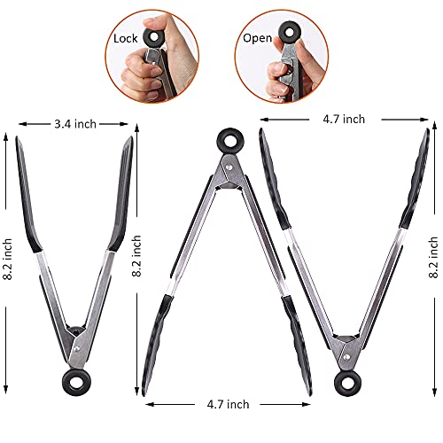 Pharamat Mini Silicone Serving Tongs Set of 3, Small Kitchen Tongs (7 inch) with Silicone Tips and Stainless Steel Handle, Cooking Tongs for Salads, Pasta, Steaks, Vegetables - Image 2