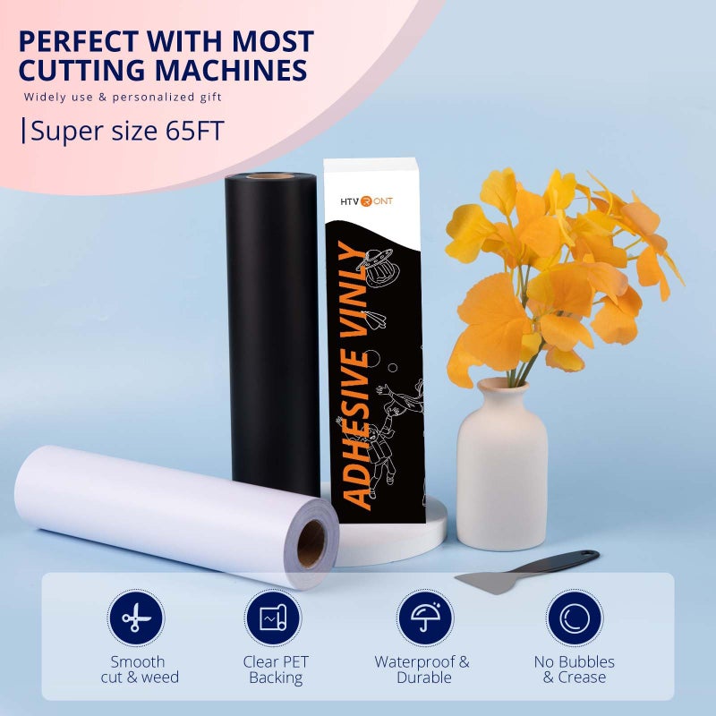 HTVRONT Black Permanent Vinyl - 12" x65FT Matte Black Permanent Adhesive Vinyl Roll Compatible with Cricut Cutting Machine, Silhouette Cameo & Other Cutters, Party & Home Decoration, Sticker - Image 4