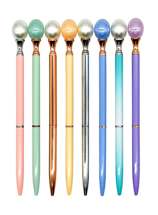 Lopenle 8 PCS Colorful Pearl Pens Luxury Twistable Metal Ballpoint Pens 1.0mm Black Ink Pens For School Office Home Party Christmas Birthday Weddings - Image 1