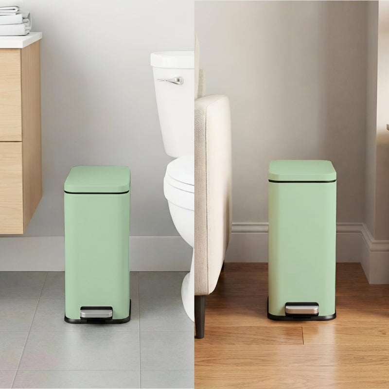 iTouchless 3 Gallon Slim Bathroom Trash Can with Lid & Odor Filter, Soft-Step Steel Pedal Bin for Narrow Spaces, Wastebasket for Kids Room, Cottagecore, & Nature Inspired Decor â€“ Pastel Green - Image 2