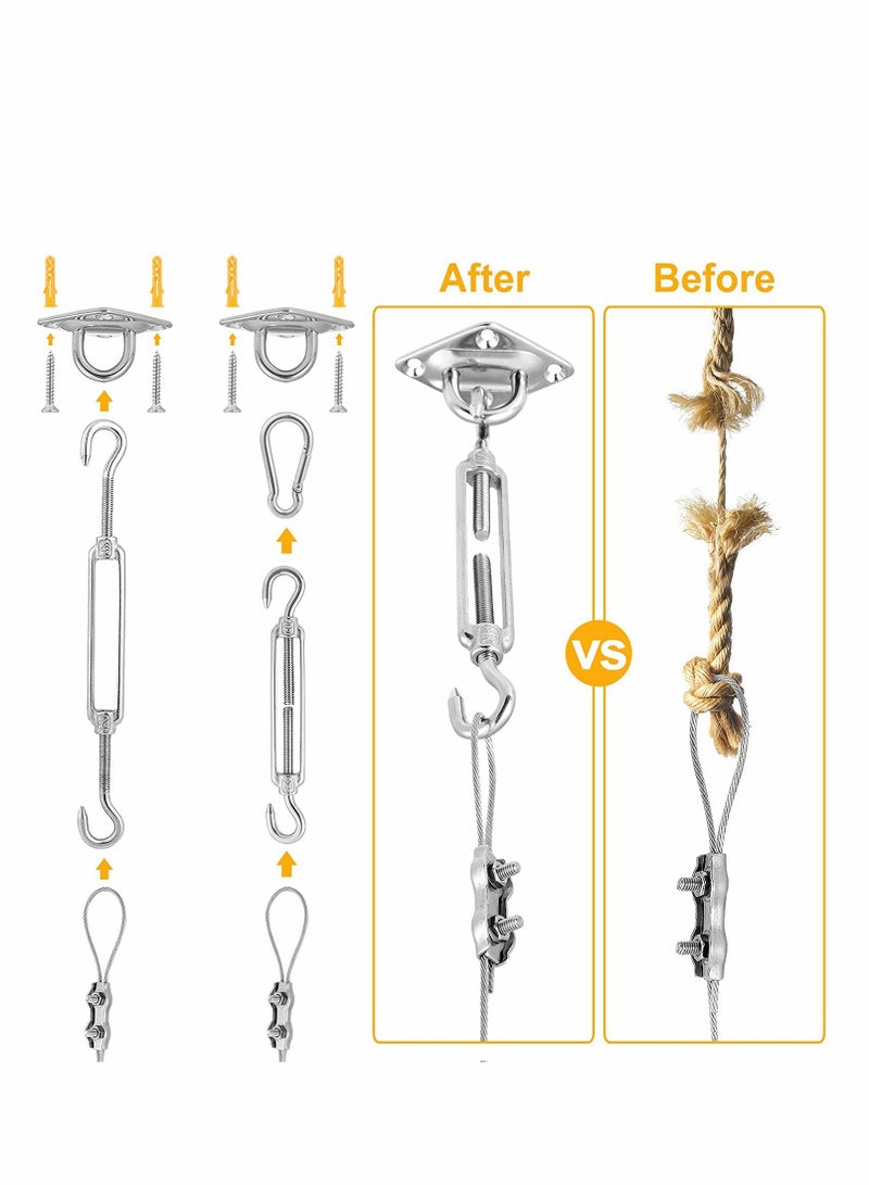 SOLARAE طقم أدوات تثبيت شراع الظل مثلث ومستطيل 47 قطعة 6 بوصات من الفولاذ المقاوم للصدأ البحري 304 مع حبل سلكي بطول 50 قدم لتثبيت شراع الظل في الفناء الخارجي والحديقة - Image 4