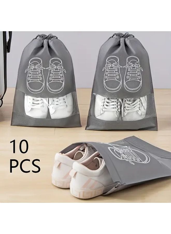 Gray 10PC Heavy Duty Transparent Zippered Shoe Bags Stackable Travel Organizers - Image 3