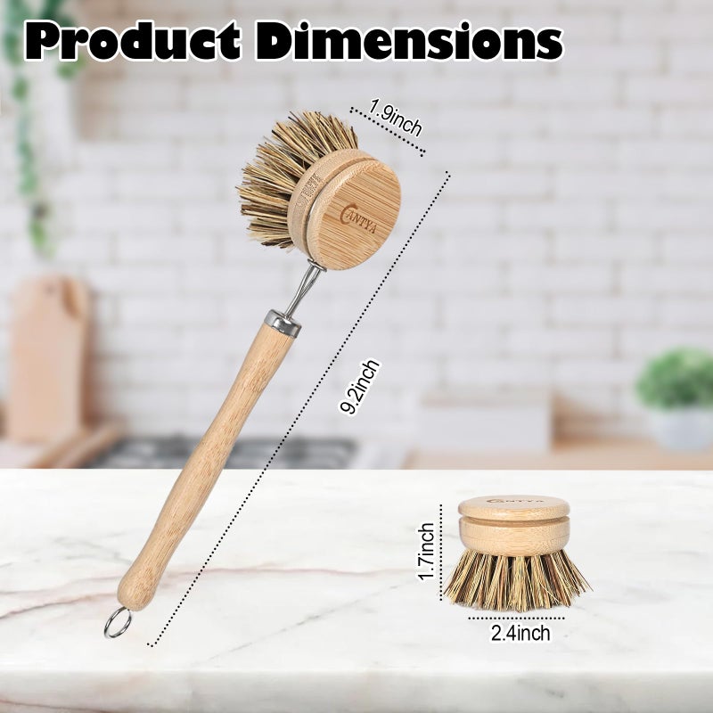 ANTYA Bamboo Dish Scrubber with Handle - Hard Bristle, Natural Kitchen Brush, Sustainable & Biodegradable, Bamboo Brush for Dishes, Pans and Pots - Image 2