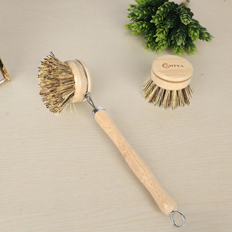 ANTYA Bamboo Dish Scrubber with Handle - Hard Bristle, Natural Kitchen Brush, Sustainable & Biodegradable, Bamboo Brush for Dishes, Pans and Pots - Image 4