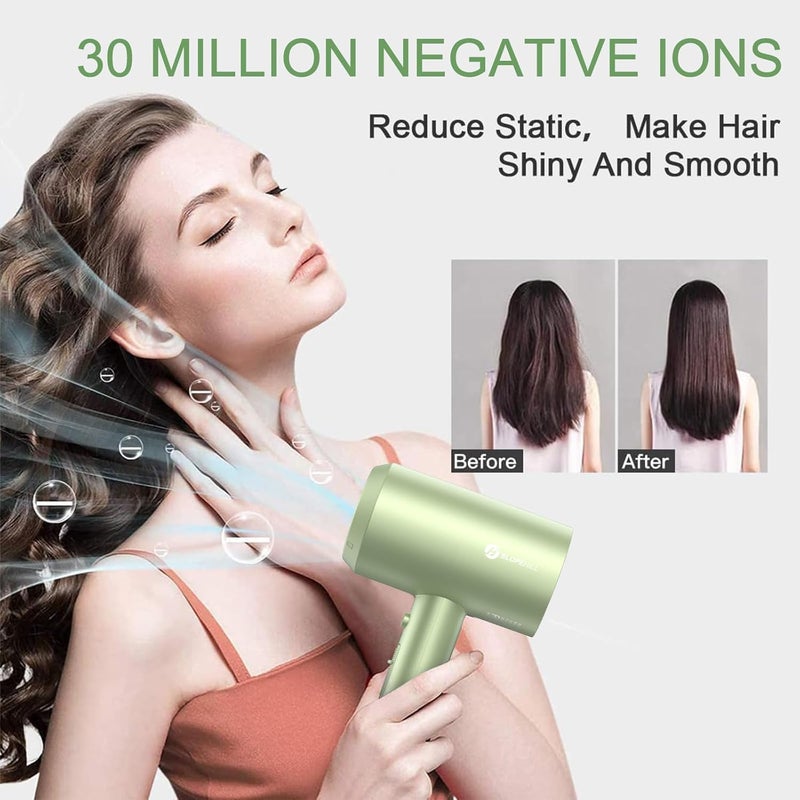 SLOPEHILL Professional Ionic Hair Dryer, Powerful 1800W Fast Drying Low Noise Blow Dryer with 2 Concentrator Nozzle 1 Diffuser Attachments for Home Salon Travel (Lime Cream) - Image 5