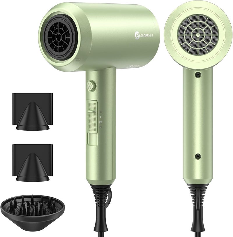 SLOPEHILL Professional Ionic Hair Dryer, Powerful 1800W Fast Drying Low Noise Blow Dryer with 2 Concentrator Nozzle 1 Diffuser Attachments for Home Salon Travel (Lime Cream) - Image 1