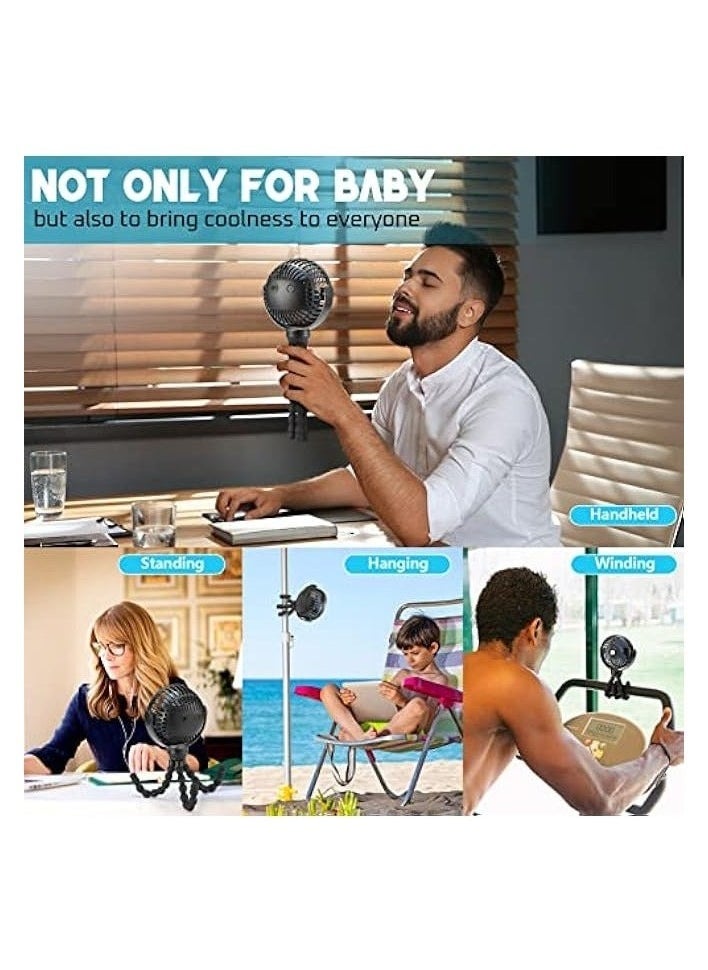 Zashe Upgraded Portable Baby Stroller Fan | 360° Rotation Clip-On Fan | Rechargeable with 4000mAh Battery | Flexible Tripod, Quiet USB Fan for Baby, Travel & Outdoor Use  - Image 4