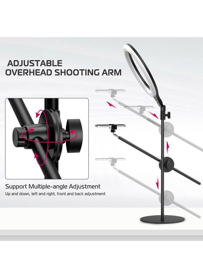 Ulanzi [Upgraded Base] ULANZI Overhead Phone Mount with 10" Selfie Ring Light, Tabletop Light Stand with 360° Shooting Arm, 3500k-6500K Dimmable Ring Light for Video Recording, Live Stream, Portrait & Makeup  - Image 4