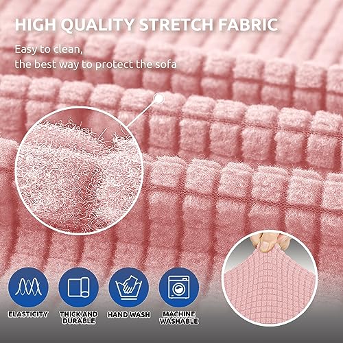 KEKUOU Stretch Sofa Cover Slipcover ，Couch Covers for 3 Cushion Couch Sofa pet Friendly (78"-94") Furniture Protector Sofa with Elastic Bottom for Kids,Dog, Jacquard Small Checked(Large,Dusty Pink) - Image 5