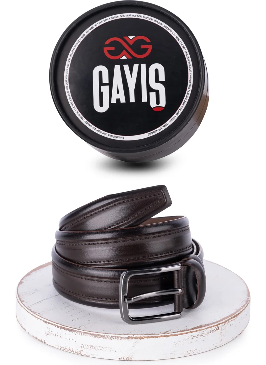 Gayış Gaış Special Oval Box | 100% Genuine Buffalo Leather | Classic Brown Men's Belt | Gift Dowry Belt