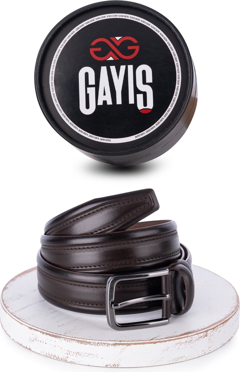 Gayış Gaış Special Oval Box | 100% Genuine Buffalo Leather | Classic Brown Men's Belt | Gift Dowry Belt - Image 1