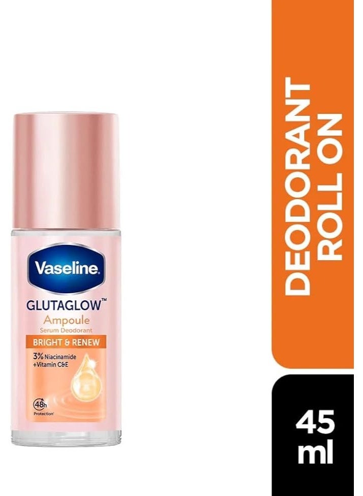 فازلين Vaseline Roll-On Serum GlutaGlow Ampoule Deodorant, Bright Renew, 45 ml, Antiperspirant with Niacinamide and Vitamins C & E, 48-hour protection. - Image 2