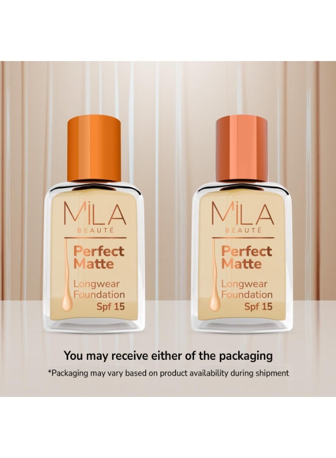 ميلا بيوتي كريم أساس Mila Beauté Perfect Matte طويل الأمد | تغطية عالية، خفيف الوزن ومقاوم للماء | تركيبة خالية من الزيوت مع عامل حماية من الشمس (SPF 15) وفيتامين E | لمسة نهائية مطفية وناعمة | يحافظ على ترطيب البشرة | الدرجة - (4 Skin، 30 مل) - Image 4