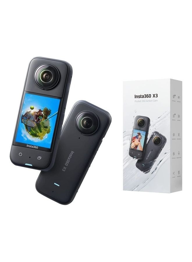 انستا 360 كاميرا Insta360 X3 مقاومة للماء 360 درجة مع مستشعر 1/2 بوصة 48 ميجابكسل 5.7K 360 فيديو HDR نشط 72 ميجابكسل 360 صورة 4K عدسة واحدة ثابتة شاشة لمس 2.29 بوصة - Image 1