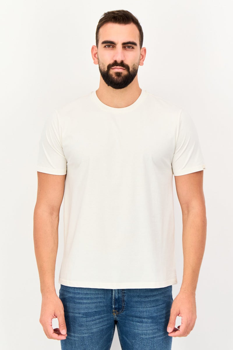 Fudo Men Crew Neck Short Sleeve Solid T-Shirt, Off White - Image 1