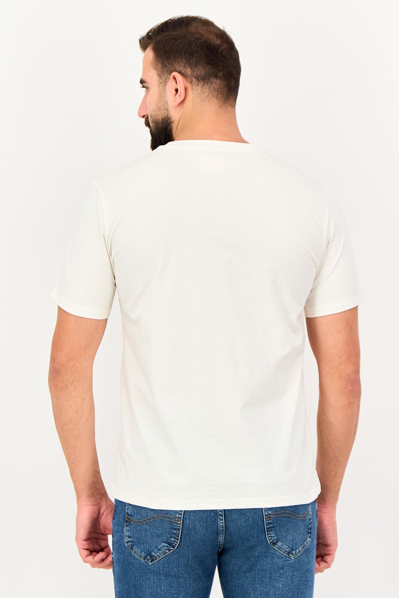 Fudo Men Crew Neck Short Sleeve Solid T-Shirt, Off White - Image 4