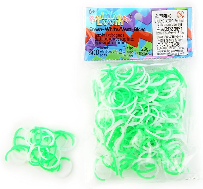 كرات شعر بلون أخضر وأبيض من Rainbow Loom
