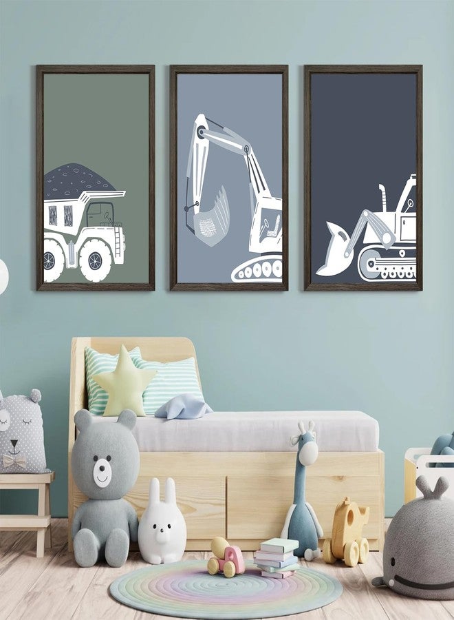Youillne Construction Truck Wall Art Decor Toddler Boys Room Canvas Wall Art Tractor Vehicle Posters Dump Truck Wall Art Kids Bulldozer Pictures Nursery Prints for Boys Bedroom 12x16x3 Inch Framed - Image 4
