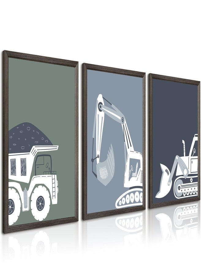 Youillne Construction Truck Wall Art Decor Toddler Boys Room Canvas Wall Art Tractor Vehicle Posters Dump Truck Wall Art Kids Bulldozer Pictures Nursery Prints for Boys Bedroom 12x16x3 Inch Framed - Image 1