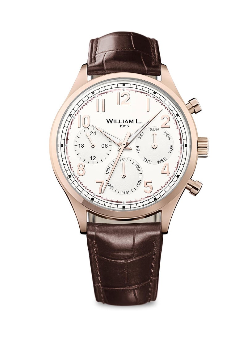 ويليام إل 1985 ساعة William L. 1985 للرجال عقارب حركة باللون الذهبي الوردي مع حزام جلد كروكو بني - WLOR03BCORCM - Image 1