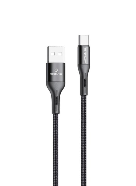Braided USB-A to Type-C Cable / For Charging and Data Transfer / Support Fast Charging / Made of Durable and Resistant Fabric / Supports all Type-C Charging Devices - Black