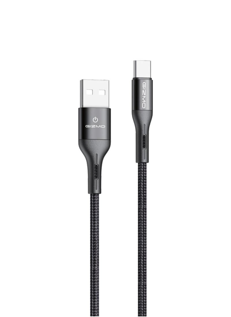 Gizmo Braided USB-A to Type-C Cable / For Charging and Data Transfer / Support Fast Charging / Made of Durable and Resistant Fabric / Supports all Type-C Charging Devices - Black  - Image 1