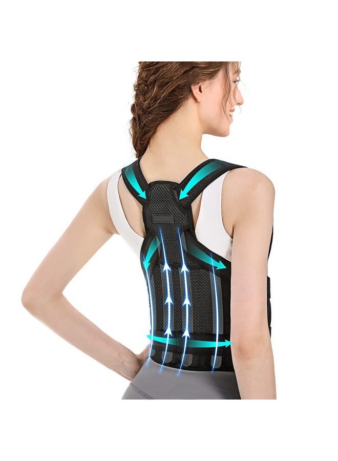 بيوينتي دعامة الظهر لتصحيح وضعية الجسم للنساء والرجال، وتقويم الظهر القابل للتعديل والتهوية، ودعم الجزء العلوي والسفلي من الظهر وتسكين آلام الرقبة والظهر والكتف (أسود، متوسط) - Image 1