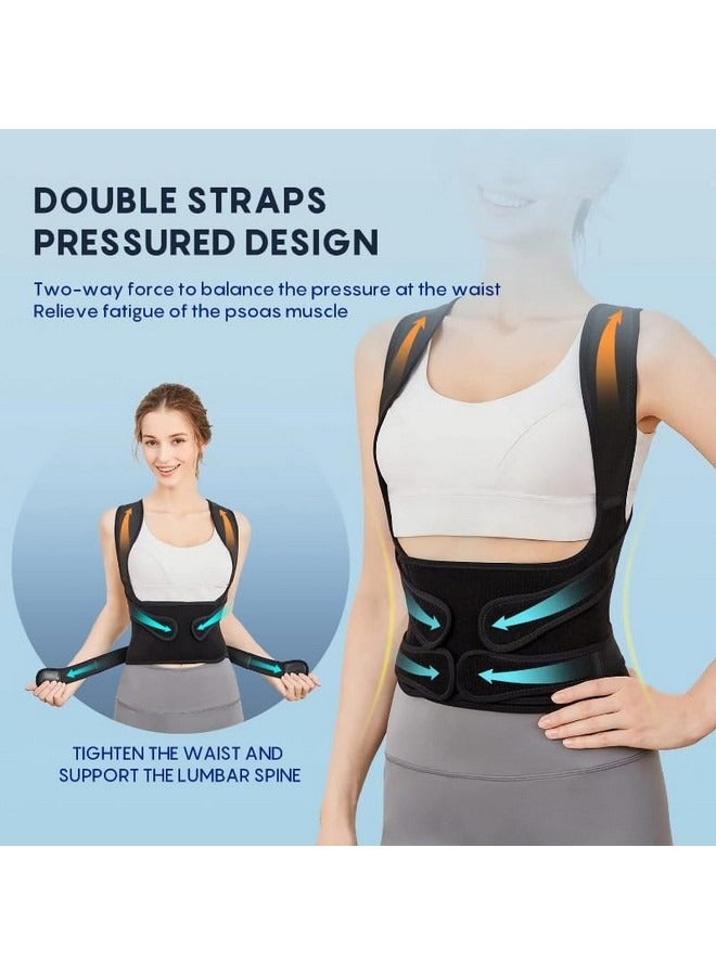 بيوينتي دعامة الظهر لتصحيح وضعية الجسم للنساء والرجال، وتقويم الظهر القابل للتعديل والتهوية، ودعم الجزء العلوي والسفلي من الظهر وتسكين آلام الرقبة والظهر والكتف (أسود، متوسط) - Image 3