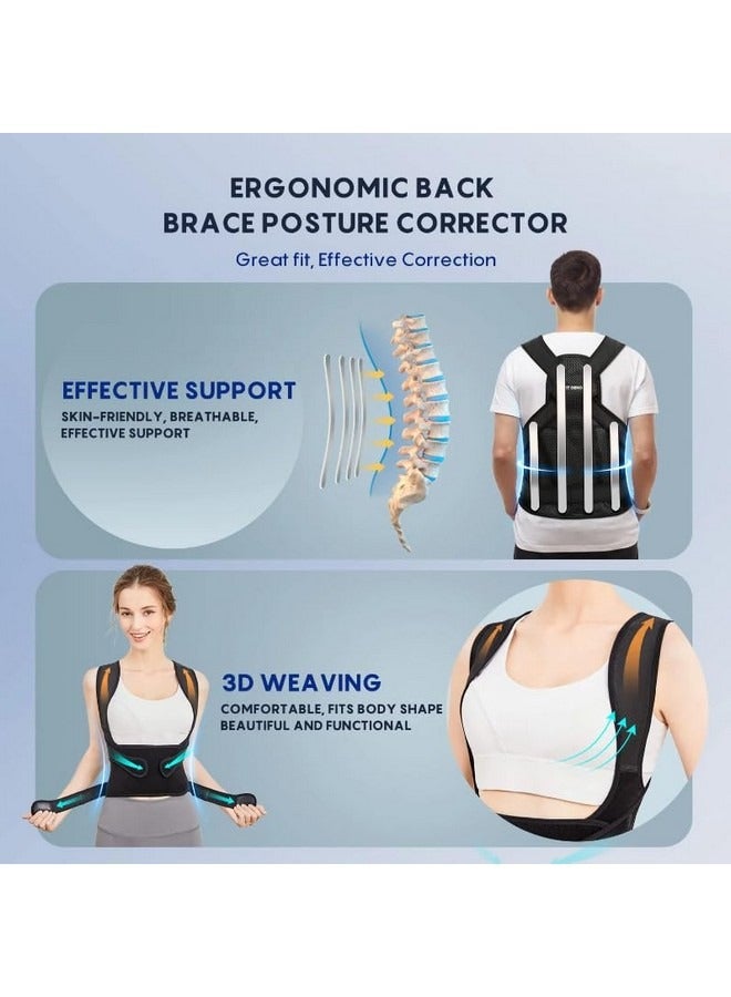 بيوينتي دعامة الظهر لتصحيح وضعية الجسم للنساء والرجال، وتقويم الظهر القابل للتعديل والتهوية، ودعم الجزء العلوي والسفلي من الظهر وتسكين آلام الرقبة والظهر والكتف (أسود، متوسط) - Image 5