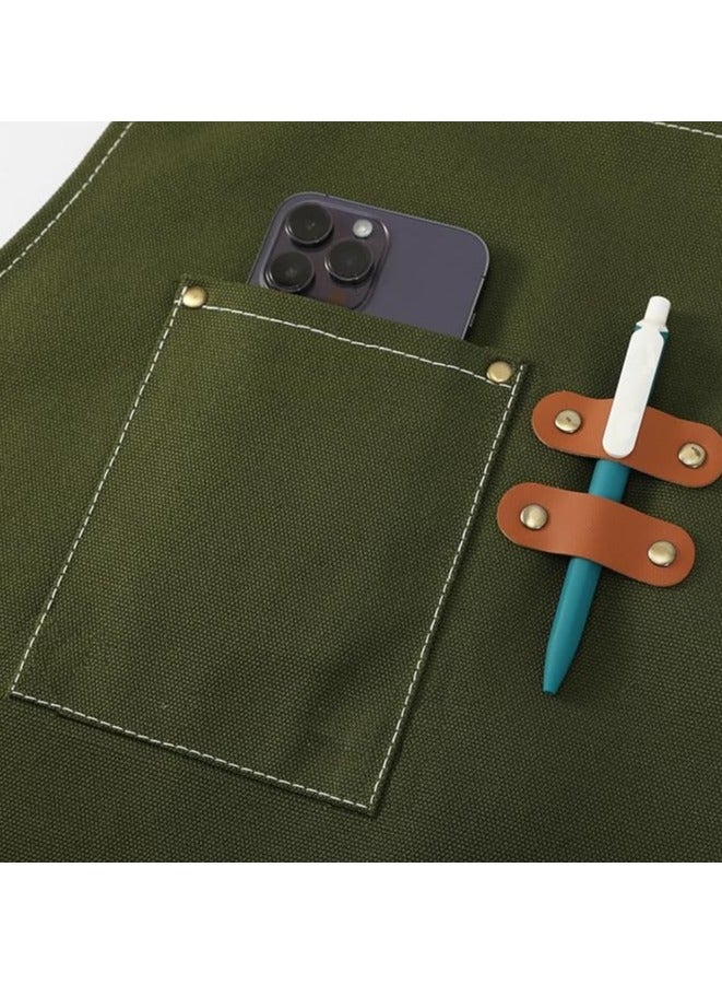 Chef Apron Waterproof  for Women and Men,Cotton Canvas Apron with Adjustable Straps and Large Pockets, for Kitchen Cooking Baking Hairstylist Woodworking Welding Carpenter Work Bib Painting Gardening Apron Green - Image 3