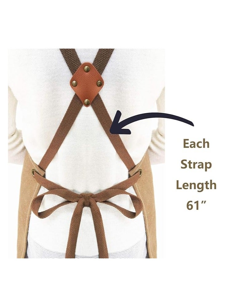 Chef Apron Waterproof  for Women and Men,Cotton Canvas Apron with Adjustable Straps and Large Pockets, for Kitchen Cooking Baking Hairstylist Woodworking Welding Carpenter Work Bib Painting Gardening Apron Green - Image 5