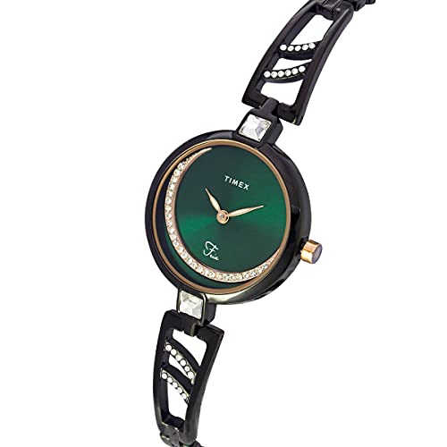 TIMEX Fria Analog Watch for Women with Green Round Dial & Gunmetal Brass Bracelet Band Water Resistant Women's Wrist Watches - TWEL15203 - Image 2